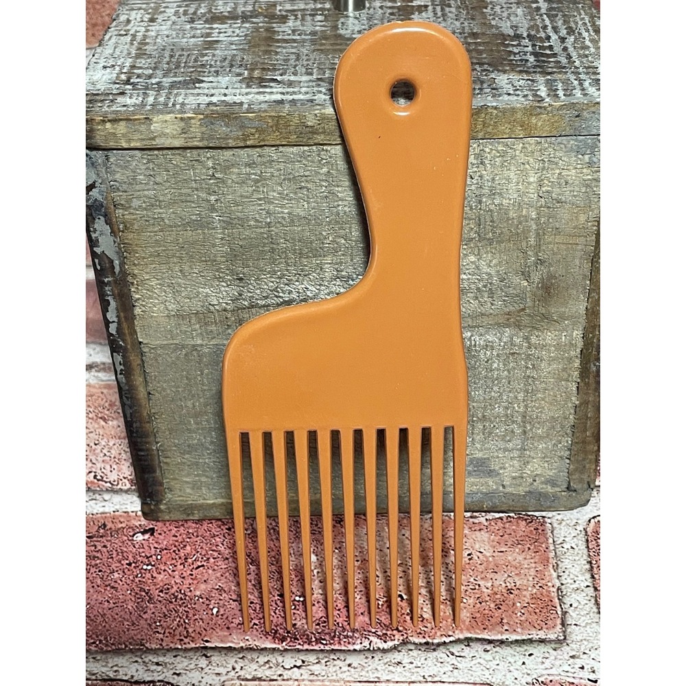 Vintage Orange Plastic Hair Pick Afro Comb Camel Shape Retro Detangling Tool